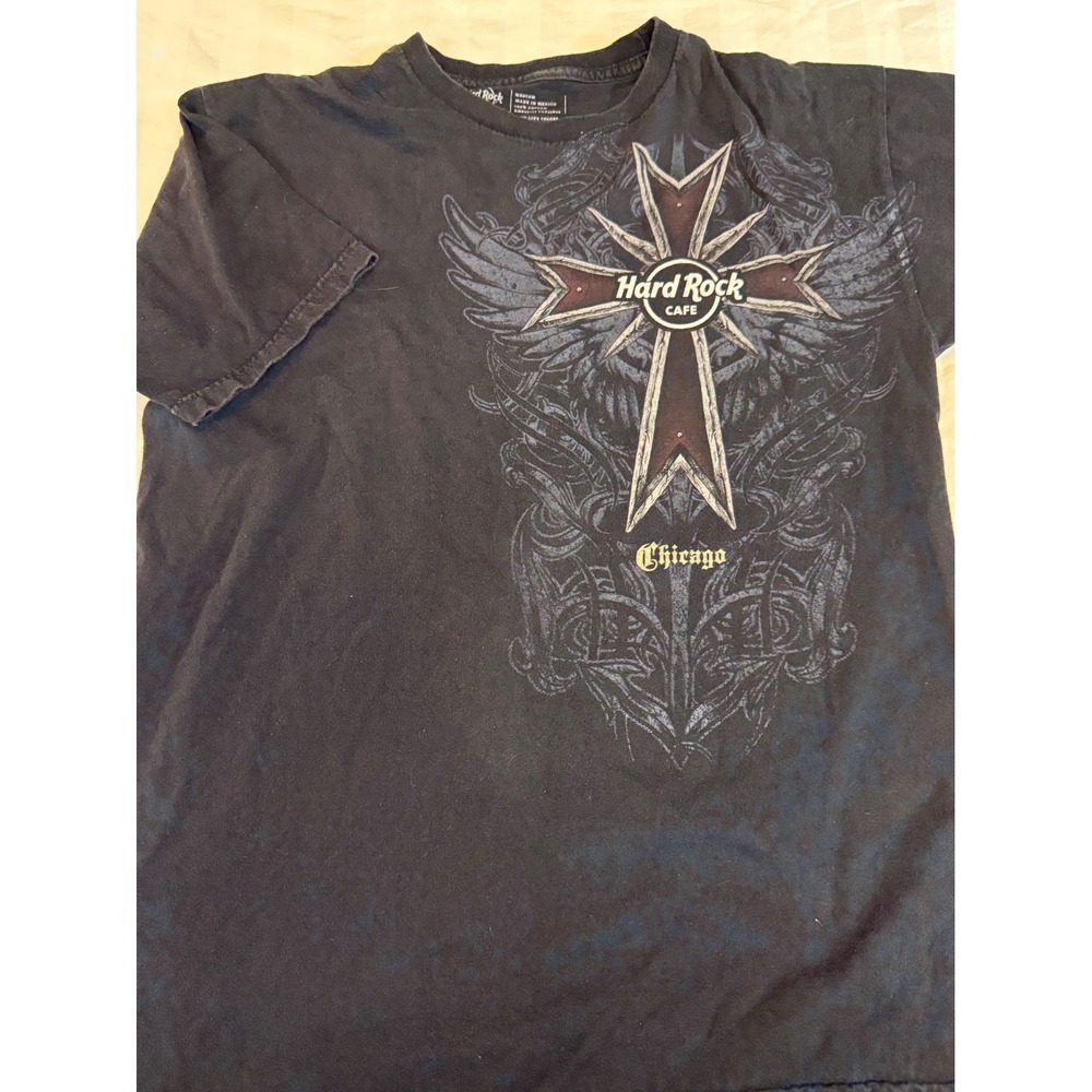 VTG Y2K Hard Rock Cafe Chicago Graphic T-Shirt Jersey Shore Goth Cross Skull